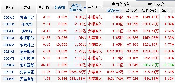 资金净流入前10